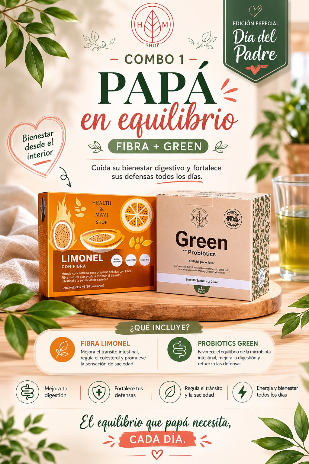Combo Papá en Equilibrio: Fibra Limonel + Probiotics Green